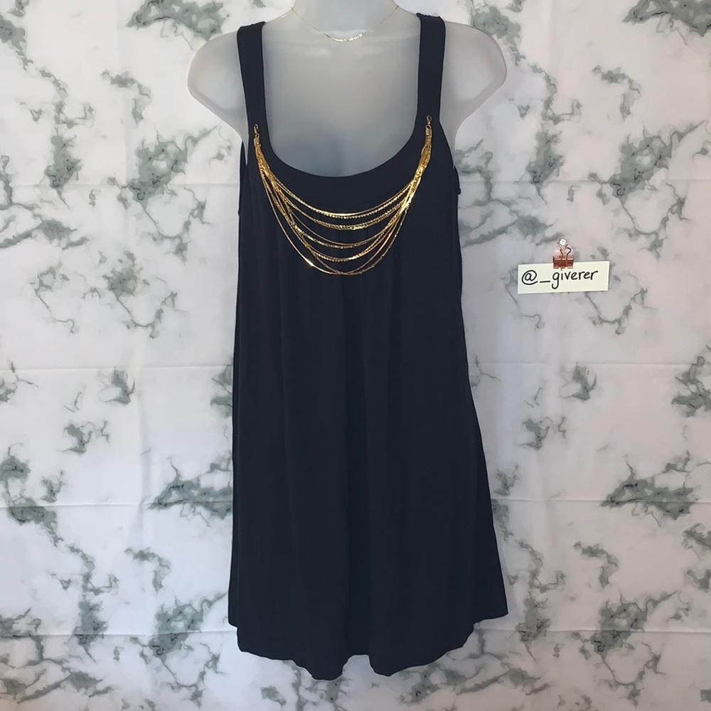 NWT Express M Gold ‘Necklace’ Detail Black Tank / Tunic / Dress